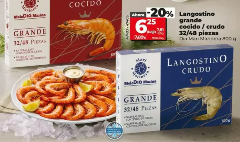 Dia Mari Marinera - Langostino Grande Cocido/Crudo 32/48 Piezas