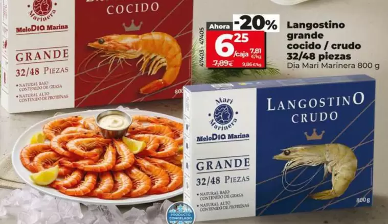 Dia Mari Marinera - Langostino Grande Cocido/Crudo 32/48 Piezas