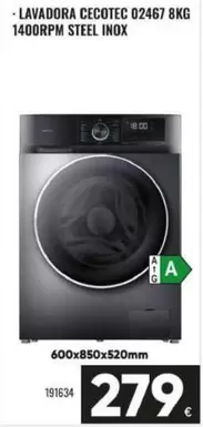 Cecotec - Lavadora  02467 8KG 1400RPM Steel Inox