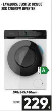 Cecotec - Lavadora 103800 8KG 1200RPM Inverter