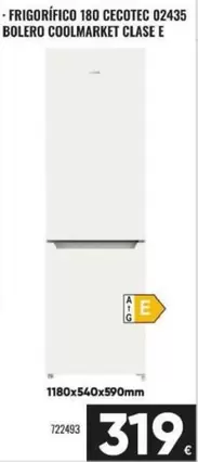 Cecotec - Frigorífico 180 02435 Bolero Coolmarket Classe E