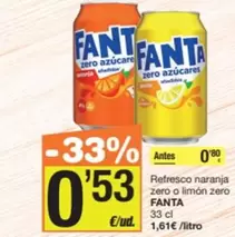 Fanta - Refresco Naranja Zero O Limón Zero