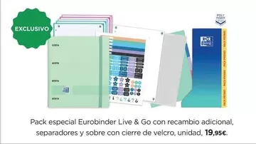 Pack Especial Eurobinder Live & Go Con Recambio Adicional, Separadores Y Sobre Con Cierre De Velcro