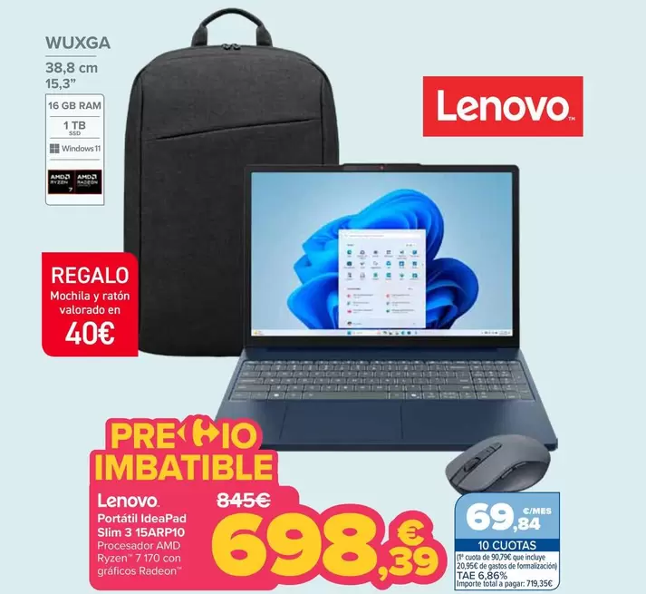 Lenovo - Portatil IdeaPad Slim 3 15ARP10