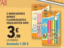 BIC - 5 Marcadores Kawaii Fluorescentes Highlighter Grip