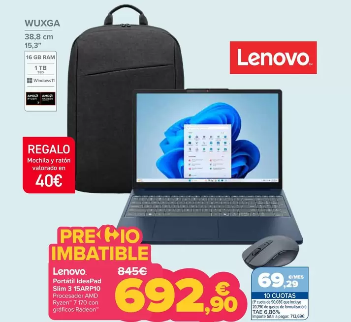 Lenovo - Portatil IdeaPad Slim 3 15ARP10