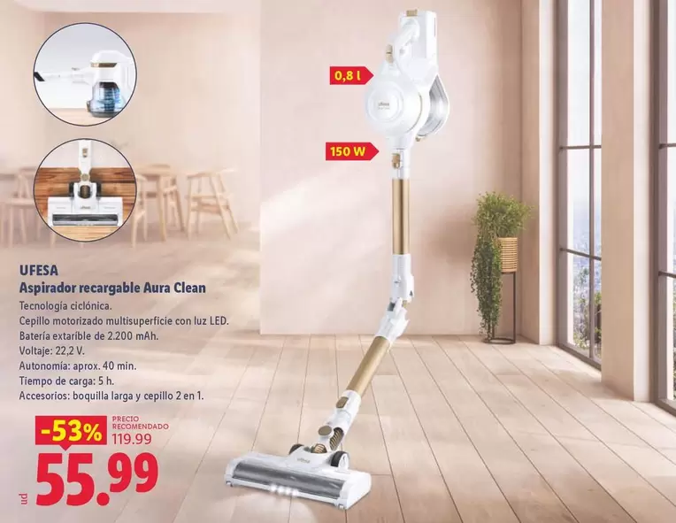 Ufesa - Aspirador Recargable Aura Clean