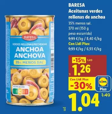Baresa - Aceitunas Verdes Rellenas De Anchoa