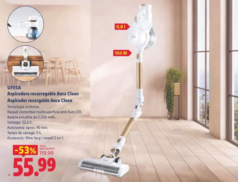 Ufesa - Aspirador Recargable Aura Clean