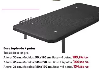 Base Tapizada - + 4 Patas Gris 36x90x190cm