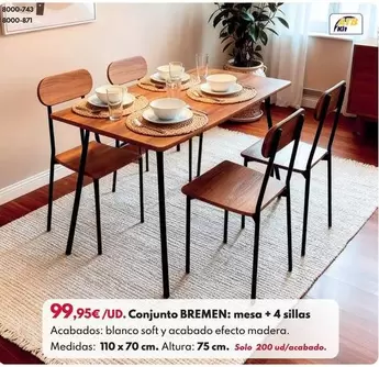 Conjunto Bremen Mesa 110x70cm + 4 Sillas - Blanco Soft