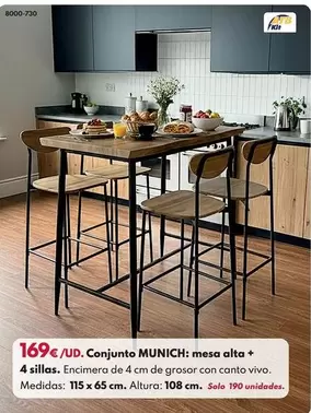 Conjunto MUNICH: Mesa Alta + 4 Sillas.