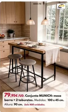 Conjunto MUNICH: Mesa Barra + 2 Taburetes.