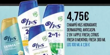 Apple - Champu Hers Hidratante Dermaxpro, Anticaspa 2 En 1 Fresh, Citrus Fresh O Menthol Fresh