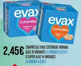 Evax - Compresas Cottonlike Normal Alas 19 Unidades La Unidad A 0,13 O Super Alas 14 Unidades