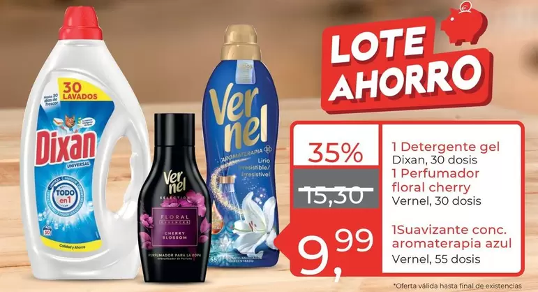 Dixan/Vernel - 1 Detergente Gel/1 Perfumador Floral Cherry/1 Suavizante Conc. Aromaterapia Azul