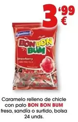 Colombina - Caramelo Relleno De Chicle Con Palobon Bon Bum Fresa, Sandia O Surtido, Bolsa