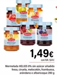 Helios - Mermelada 0% Sin Azúcar Anadido Fresa, Ciruela, Melocoton, Frambuesa, Arándano O Albaricoque