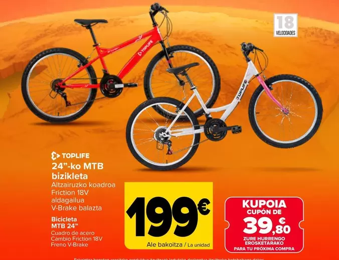 Toplife - Bicicleta MTB 24"