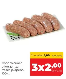 Chorizo Criollo O Longaniza Fresca Jalapeno