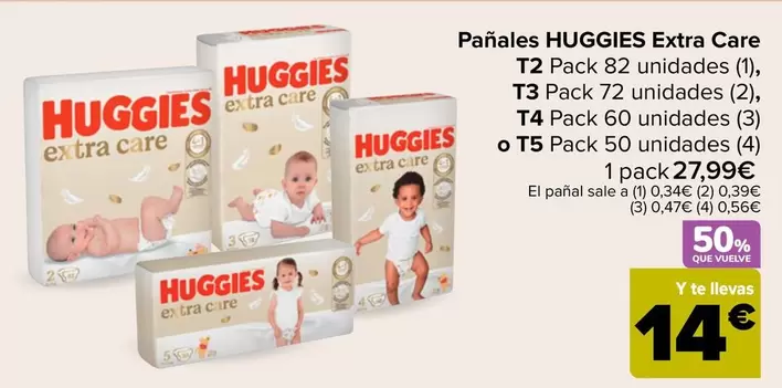Huggies - Pañales Extra Care T2, T3, T4 O T5
