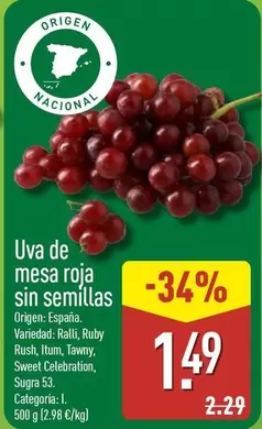 Uva De Mesa Roja Sin Semillas