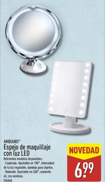 Ambiano - Espejo De Maquillaje Con Luz LED