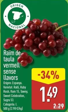 Raïm De Taula Vermell Sense Llavors