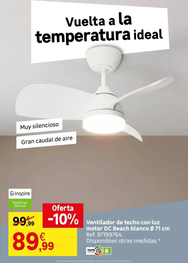 Ideal - Ventilador De Secho Con Luz Motor Dc Beach Blanco