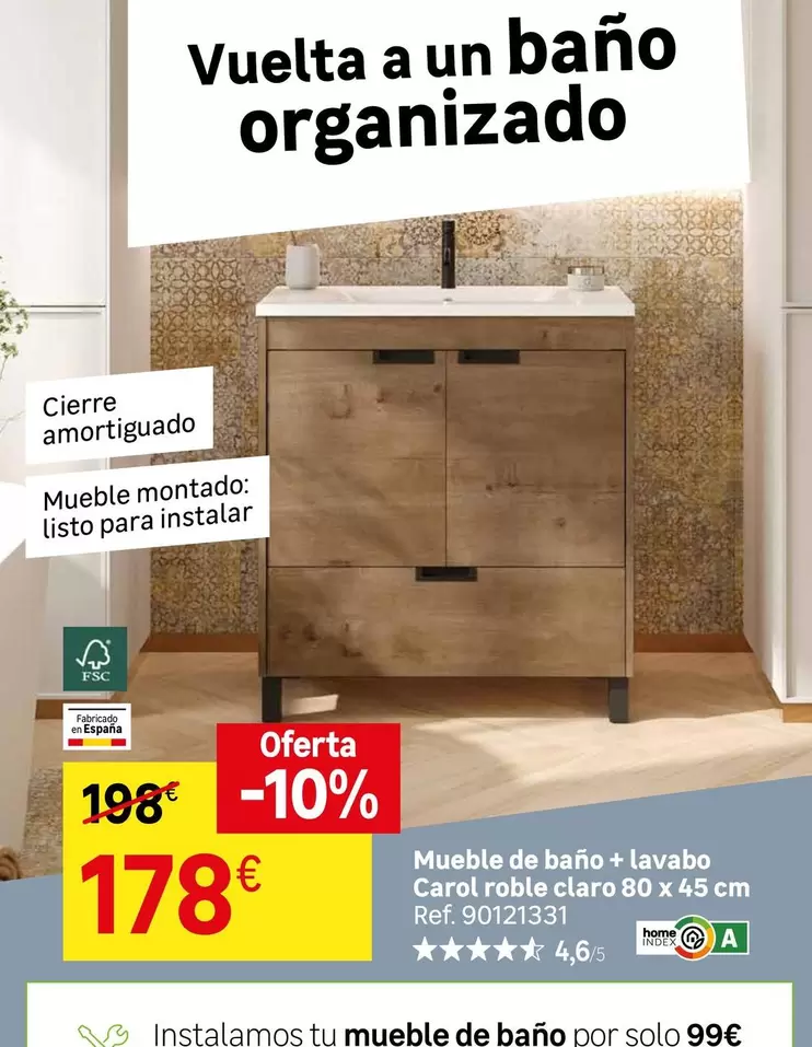 Claro - Mueble De Bano + Lavabo Carol Roble