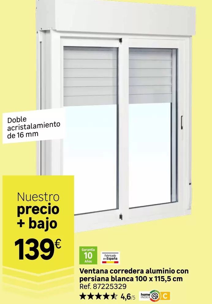 home - Ventana Corredera Aluminio Con Persiana Blanca 100 X 119,5cm