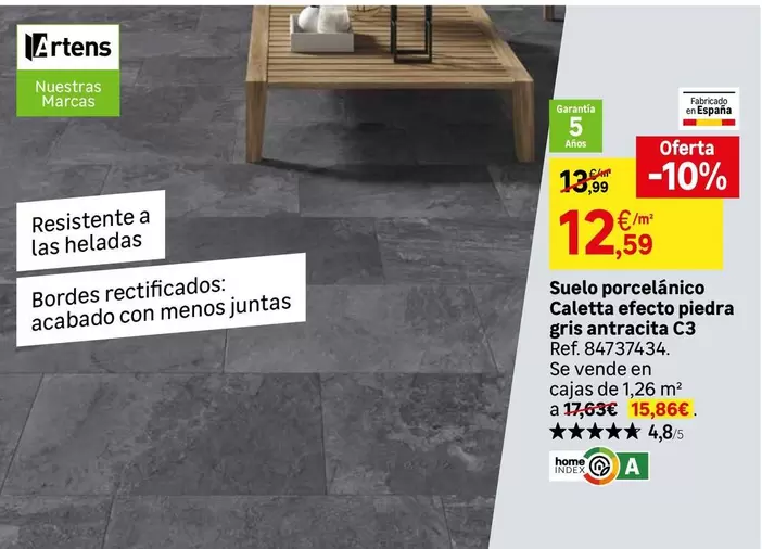 antracita - Suelo Porcelánico Caletta Efecto Piedra Gris Antracita C3