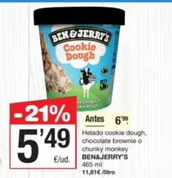 Ben & Jerry's - Helado Cookie Dough, Chocolate Brownie O Chunky Monkey
