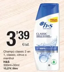 h&s - Champú Classic 2 En 1, Classic, Citrus O Menthol