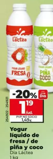 Dia Lactea - Yogur Líquido De Fresa/De Piña Y Coco 