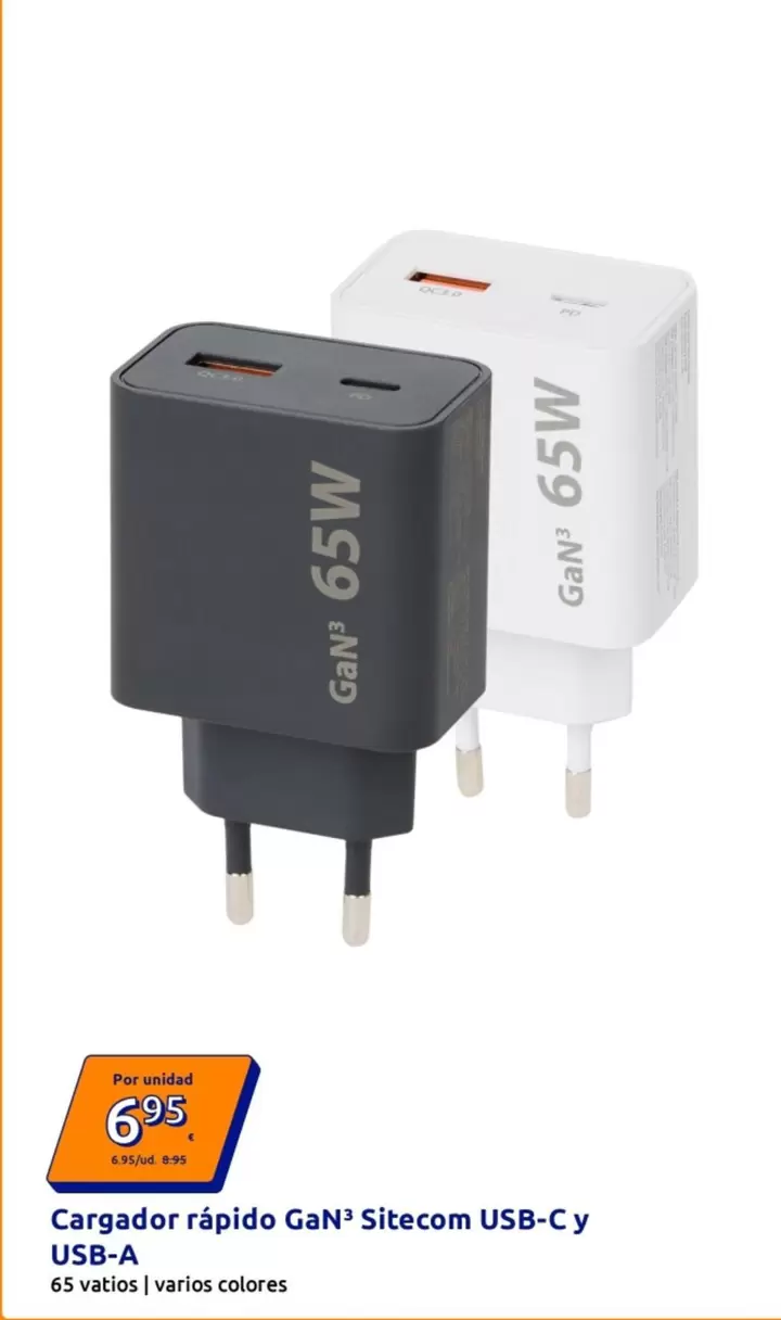 Sitecom - Cargador Rapido GaN3 USB-C Y USB-A