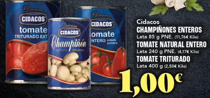 Cidacos - Champinones Enteros Tomate Natural Entero