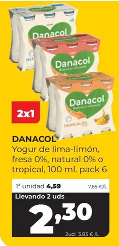 Danone - Danacol Yogur De Lima-Limon, Fresa 0%, Natural 0% O Tropical
