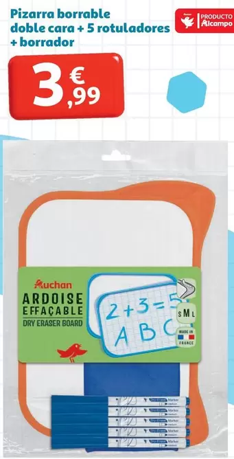 alcampo - Pizarra Borrable Doble Cara + 5 Rotuladores + Borrador