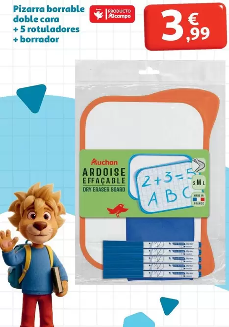 Auchan - Pizatra Borrable Doble Cara + 5 Rotuladores + Borrador