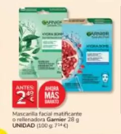 Garnier - Mascarilla Facial Matificante O Rellenadora