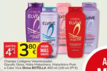 L'Oréal - Champu Colageno Volumnizador. Glycolic Gloss, Hialurónico, Pure O Color Vive Elvive