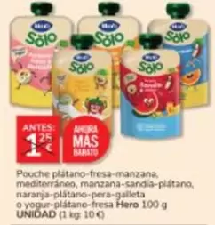Hero - Pouche Platano-fresa-manzana, Mediterráneo, Manzana-sandia-plátano, Naranja-plátano-pera-galleta O Yogur-plátano-fresa