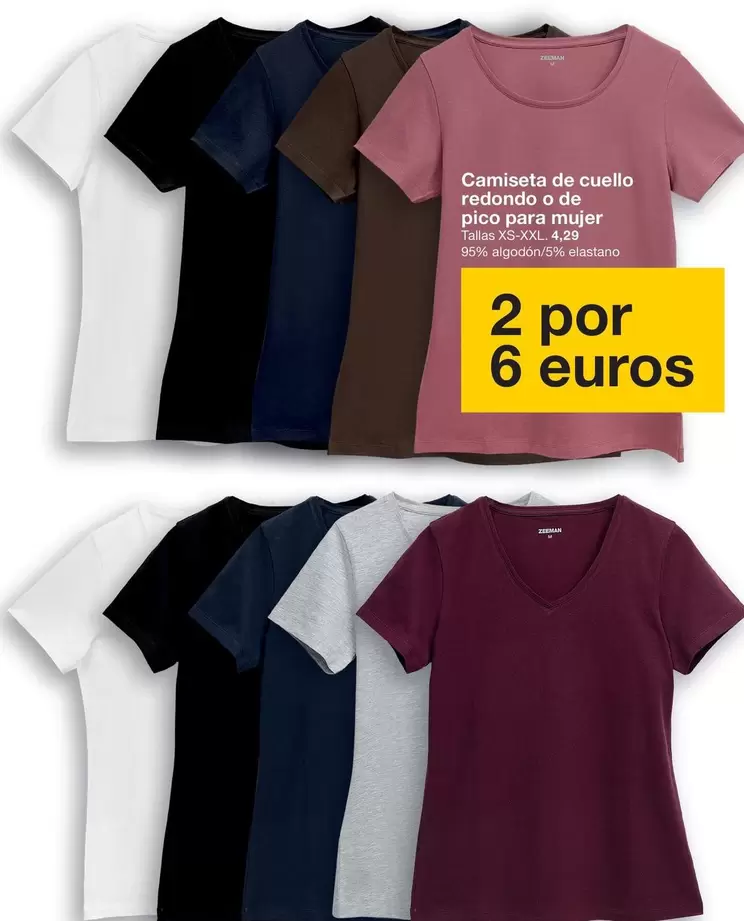 Zeeman - Camiseta De Cuello Redondo O De Pico Para Mujer