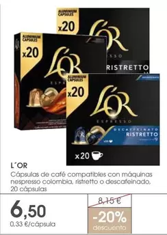 l'or - Capsulas De Cafe Compatibles Con Maquinas Nespresso Colombia, Ristretto O Descafeinado