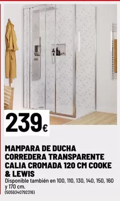 Cooke & Lewis - Mampara De Ducha Corredera Transparente Calia Cromada 120 Cm