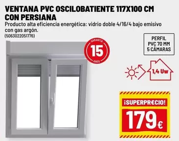 PVC - Ventana Pvc Oscilobatiente 117X100 Cm Con Persiana