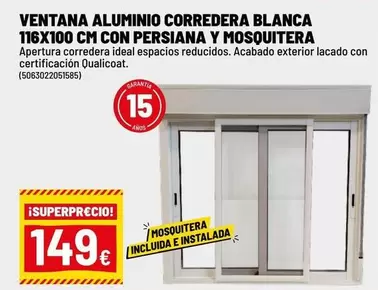 Ideal - Ventilana Aluminio Corredera Blanca 116X100 Cm Con Persiana Y Mosquitera