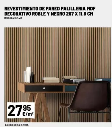 Revestimiento De Pared MDF Decorativo Roble Y Negro 267 X 11.8 Cm