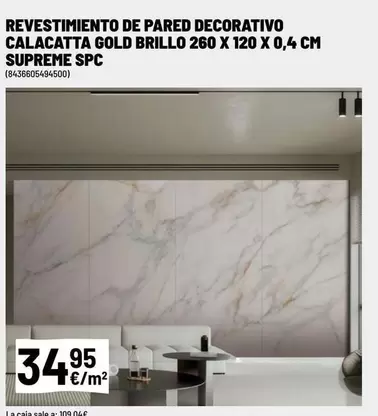Gold - Revestimiento De Pared Decorativo Calacatta Brillo 260 X 120 X 0,4 Cm Supreme Spc